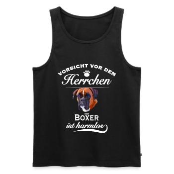 Boxer - Vorsicht vor dem Herrchen - Hund harmlos - Männer Premium Bio Tank Top - Schwarz - Vorne - Michal (187cm)