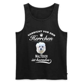 Vorsicht vor dem Herrchen - Malteser ist harmlos - Männer Premium Bio Tank Top - Schwarz - Vorne - Michal (187cm)