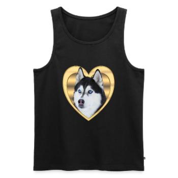 Husky - Husky Chien - Husky Siberian - Débardeur bio Premium Homme - noir - Devant - AI Model Male 178 light (178cm)