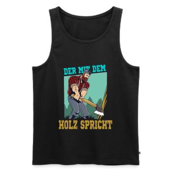 Der mit dem Holz spricht - Männer Premium Bio Tank Top - Schwarz - Vorne - Michal (187cm)