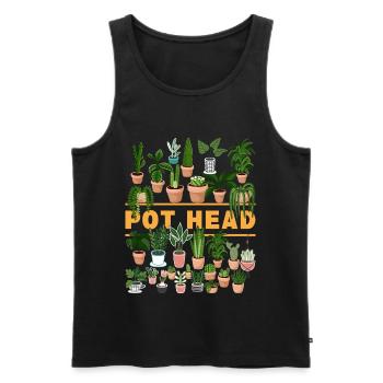 Plantes de tête de pot olivier amateur de cactus - Débardeur bio Premium Homme - noir - Devant - AI Model Male 178 light (178cm)