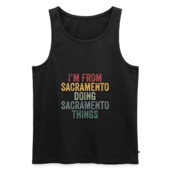 Je suis de Sacramento en train de faire des choses à Sacramento - Débardeur bio Premium Homme - noir - Devant - AI Model Male 178 light (178cm)