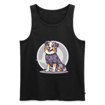 Australian Shepherd Dog with Floral Motif - Men's Premium Organic Tank Top - black - Front - Michal (187cm)