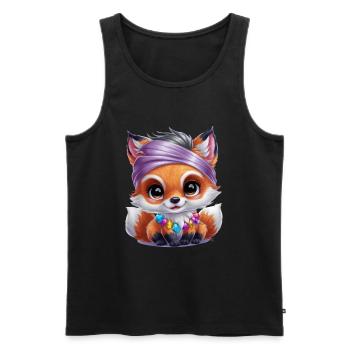 Kawaii Fuchs im Cartoon Stil mit bunten Steinen - Männer Premium Bio Tank Top - Schwarz - Vorne - AI Model Male 178 light (178cm)