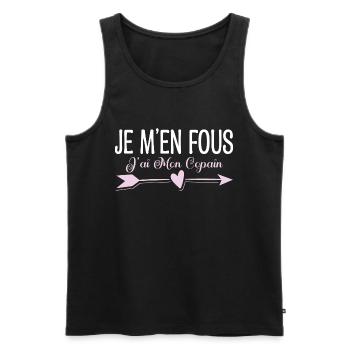 Je m'en fous j'ai mon copain. Cadeau copain copine - Débardeur bio Premium Homme - noir - Devant - Michal (187cm)