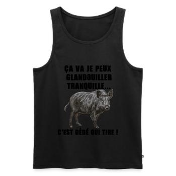 Sanglier Glandouille Tranquille Humour Chasse - Débardeur bio Premium Homme - noir - Devant - AI Model Male 178 light (178cm)