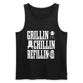 Griller, refroidir, remplir, boire de la bière, griller - Débardeur bio Premium Homme - noir - Devant - AI Model Male 178 light (178cm)
