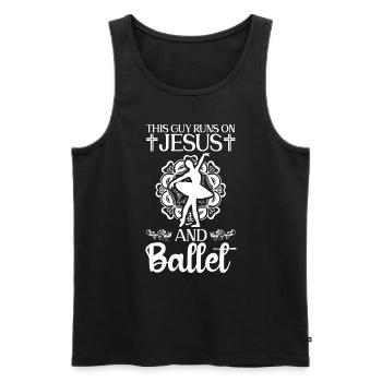 This guy runs on Jesus and ballet dancers - Men's Premium Organic Tank Top - black - Front - AI Model Male 178 light (178cm)