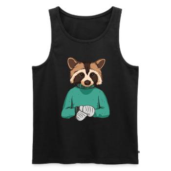 Waschbär trägt gestrickten Pullover - Waschbär - Männer Premium Bio Tank Top - Schwarz - Vorne - Michal (187cm)