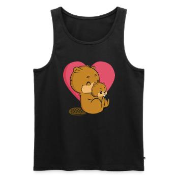Biber Biberbaby umarmt - Lustiger Biber - Männer Premium Bio Tank Top - Schwarz - Vorne - AI Model Male 178 light (178cm)