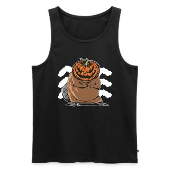 Castor à tête de citrouille - Castor d’Halloween - Débardeur bio Premium Homme - noir - Devant - Michal (187cm)