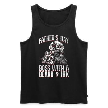 Fête des pères Boss avec barbe et encre - Tatouage de fête des pères - Débardeur bio Premium Homme - noir - Devant - Michal (187cm)