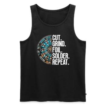 Schneiden. Schleifen. Folieren. Löten. - Männer Premium Bio Tank Top - Schwarz - Vorne - AI Model Male 178 light (178cm)