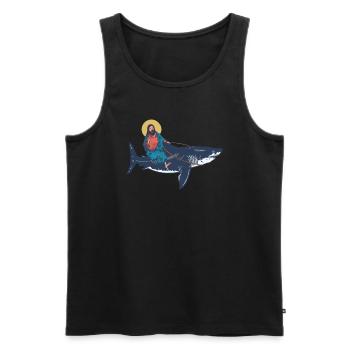 Jésus chevauche un mégalodon - requin mégalodon - Débardeur bio Premium Homme - noir - Devant - Michal (187cm)