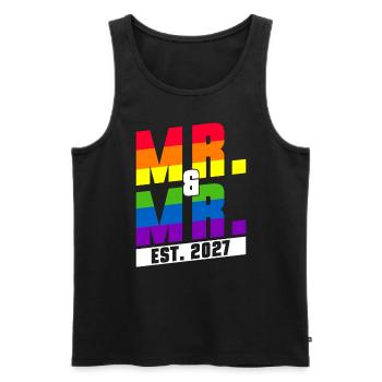 Mariage Gay Pride 2027 Mariage gay - Débardeur bio Premium Homme - noir - Devant - AI Model Male 178 light (178cm)