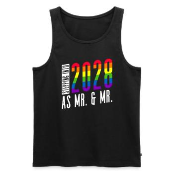 Gay Pride 2028 Mariage Mariage gay - Débardeur bio Premium Homme - noir - Devant - Michal (187cm)