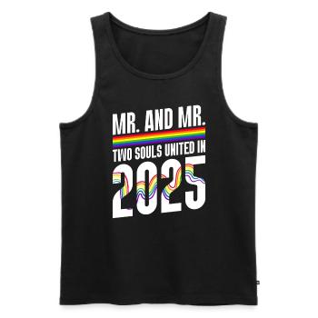 M. et M. 2025 Gay Pride Mariage Mariage Gay - Débardeur bio Premium Homme - noir - Devant - AI Model Male 178 light (178cm)