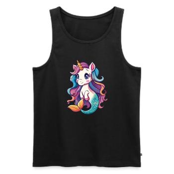 Licorne Sirène Kawaii Japonais - Débardeur bio Premium Homme - noir - Devant - Michal (187cm)