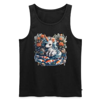 Licorne Koi Poisson Kawaii Japonais - Débardeur bio Premium Homme - noir - Devant - Michal (187cm)
