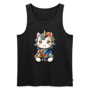 Licorne Kawaii Kimono Japonais - Débardeur bio Premium Homme - noir - Devant - AI Model Male 178 light (178cm)