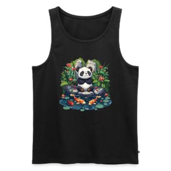 Panda Bear, Koi Fish, Panda géant japonais - Débardeur bio Premium Homme - noir - Devant - Michal (187cm)