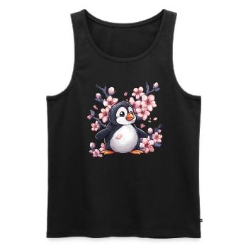 Pingouin Japonais Cerise Kawaii Pingouin Mignon - Débardeur bio Premium Homme - noir - Devant - AI Model Male 178 light (178cm)
