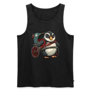 Pingouin, Pousse-pousse, Japonais, Kawaii, Pingouin, Mignon - Débardeur bio Premium Homme - noir - Devant - Michal (187cm)