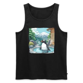 Penguin Onsen Japanese Kawaii Penguin Cute - Men's Premium Organic Tank Top - black - Front - Michal (187cm)
