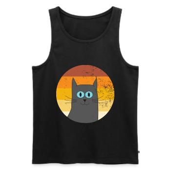 Chat gris rétro vintage pour les amoureux des chats - Débardeur bio Premium Homme - noir - Devant - AI Model Male 178 light (178cm)