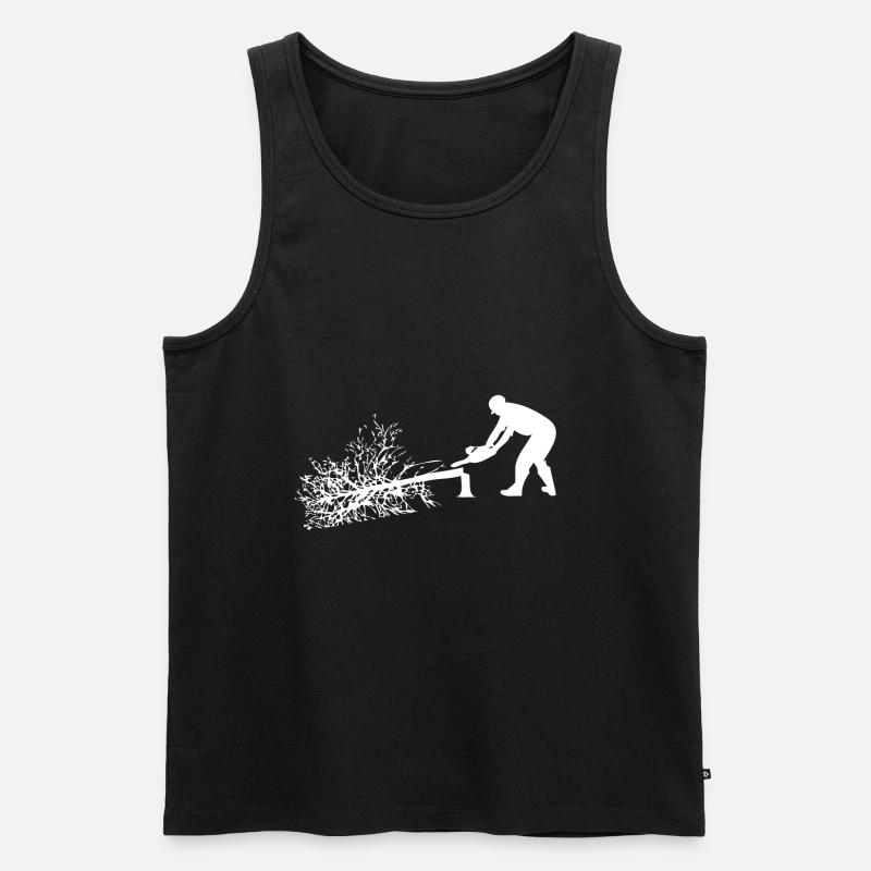 Ein Waldarbeiter fällt einen Baum - Männer Premium Bio Tank Top - Schwarz