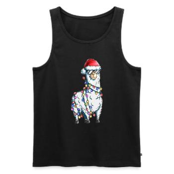 Alpaga Christmas Zoo Lama avec des guirlandes lumineuses - Débardeur bio Premium Homme - noir - Devant - AI Model Male 178 light (178cm)
