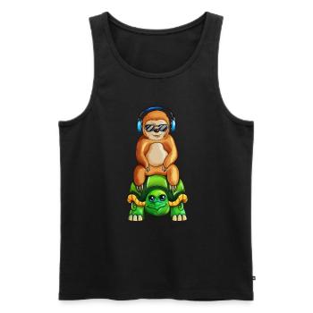 Musique de tortue et de paresseux écouter de la musique - Débardeur bio Premium Homme - noir - Devant - Michal (187cm)