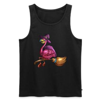 Sorcières roses Flamant rose Halloween Costume de balai d’oiseau - Débardeur bio Premium Homme - noir - Devant - AI Model Male 178 light (178cm)