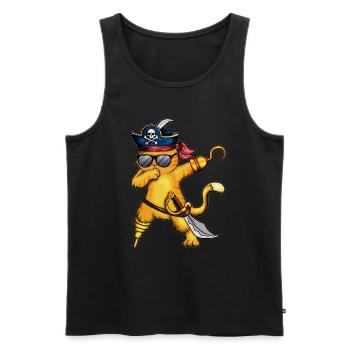 Pirate Chat Pirate Costume Chat Squelette Poisson - Débardeur bio Premium Homme - noir - Devant - Michal (187cm)