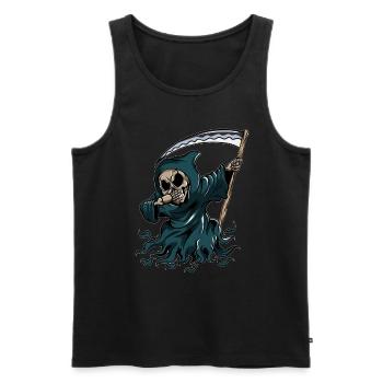 Grim Reaper Pumpkin Glowing Halloween Dabbing - Men's Premium Organic Tank Top - black - Front - AI Model Male 178 light (178cm)