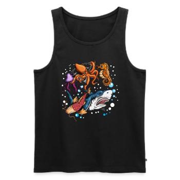 Fischdesign Meerestier Fische Hai Qualle Oktopus - Männer Premium Bio Tank Top - Schwarz - Vorne - AI Model Male 178 light (178cm)