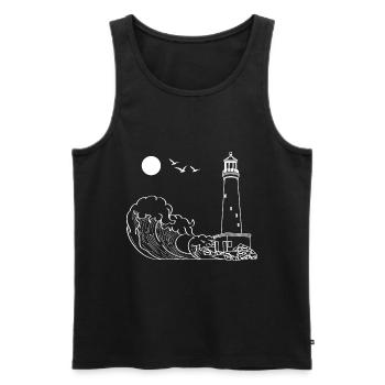 Seagulls Waves Ocean Gift Full Moon Lighthouse - Men's Premium Organic Tank Top - black - Front - Michal (187cm)