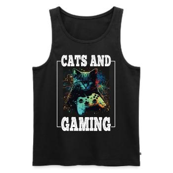 Cats and Gaming Cat Kitten Controller Gaming - Men's Premium Organic Tank Top - black - Front - AI Model Male 178 light (178cm)