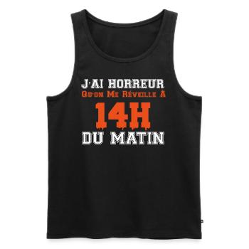 j'ai horreur qu'on me réveille à 14h du matin - Débardeur bio Premium Homme - noir - Devant - AI Model Male 178 light (178cm)
