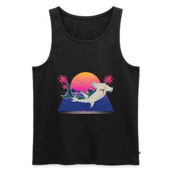 Shark Gift Retro 90s Vaporwave Hammerhead Shark - Men's Premium Organic Tank Top - black - Front - Michal (187cm)