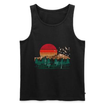 Forest, Trees, Birds, Retro, Sunset, Nature - Men's Premium Organic Tank Top - black - Front - Michal (187cm)