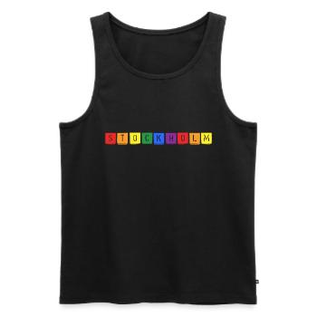 Rainbow Stockholm - Men's Premium Organic Tank Top - black - Front - AI Model Male 178 light (178cm)