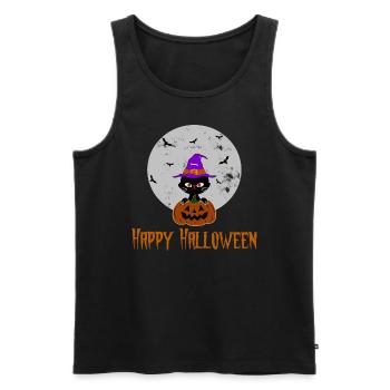 Happy Halloween Katze Kürbis Hexenhut - Männer Premium Bio Tank Top - Schwarz - Vorne - AI Model Male 178 light (178cm)