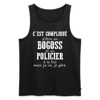 Bogoss et Policier je gère - Débardeur bio Premium Homme - noir - Devant - Michal (187cm)