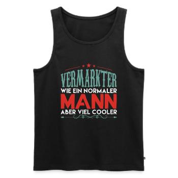 VERMARKTER WIE EIN NORMALER MANN ABER VIEL COOLER - Männer Premium Bio Tank Top - Schwarz - Vorne - AI Model Male 178 light (178cm)