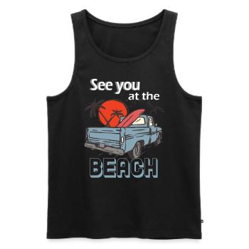 See you at the beach Beachlove Sunset - Männer Premium Bio Tank Top - Schwarz - Vorne - Michal (187cm)
