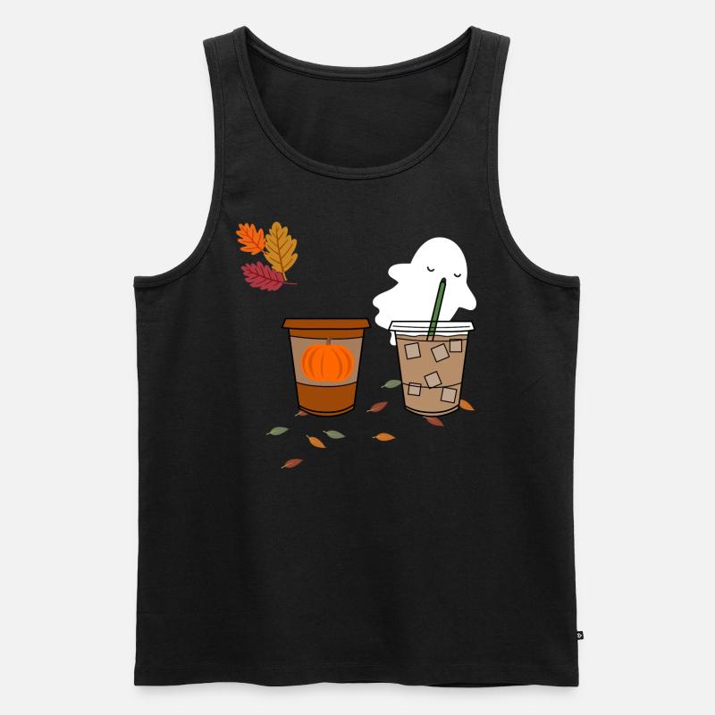 Ghost drinking coffee Halloween Design - Männer Premium Bio Tank Top - Schwarz