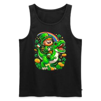 Irisches Glück: T-Rex & Kobold Regenbogenfest - Männer Premium Bio Tank Top - Schwarz - Vorne - Michal (187cm)