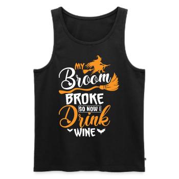 Halloween - Kein Besen, aber dafür Wein - Männer Premium Bio Tank Top - Schwarz - Vorne - Michal (187cm)