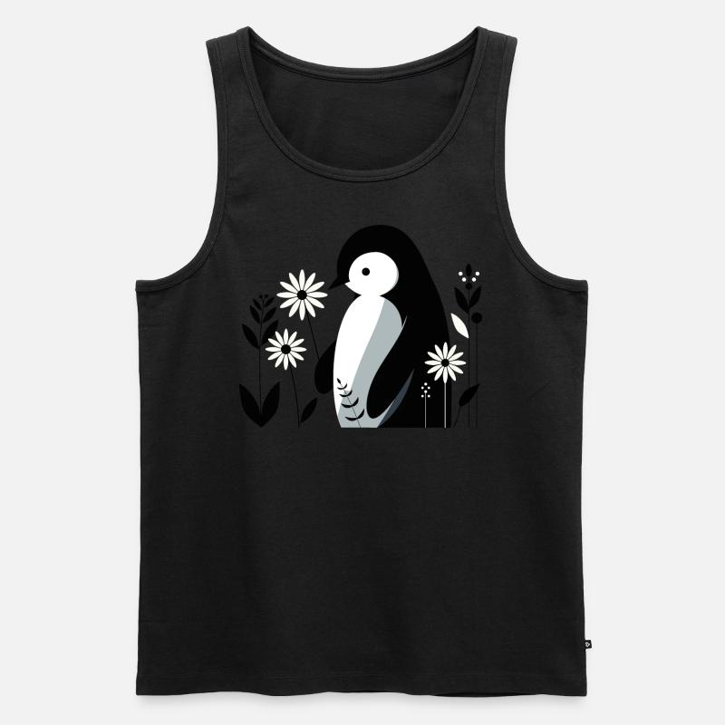 Pinguin mit Blumen - Männer Premium Bio Tank Top - Schwarz